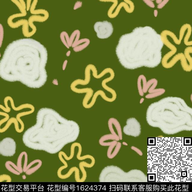 线条画抽象水彩数码印花华亿平台下载（图片编号: 1624374） - 瓦栏（Walan）