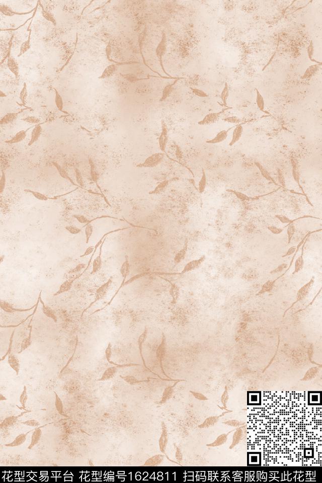 侘寂绿植树叶渐变数码印花华亿平台下载（图片编号: 1624811） - 瓦栏（Walan）