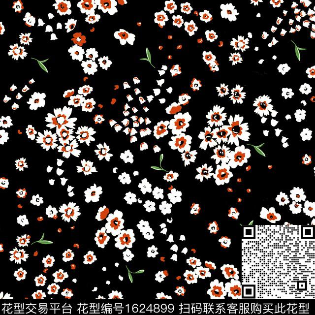 黑底花卉花卉小碎花传统印花华亿平台下载（图片编号: 1624899） - 瓦栏（Walan）