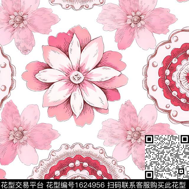 花卉民族风年轻女装数码印花华亿平台下载（图片编号: 1624956） - 瓦栏（Walan）