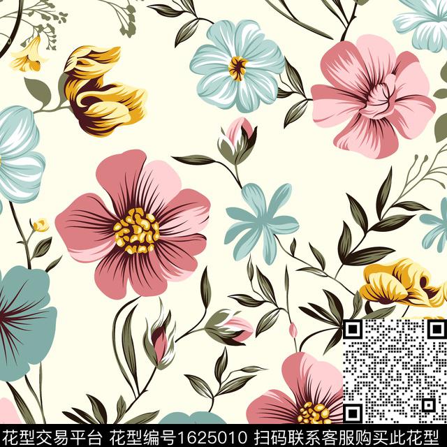 花卉清爽底花卉平面花卉传统印花华亿平台下载（图片编号: 1625010） - 瓦栏（Walan）