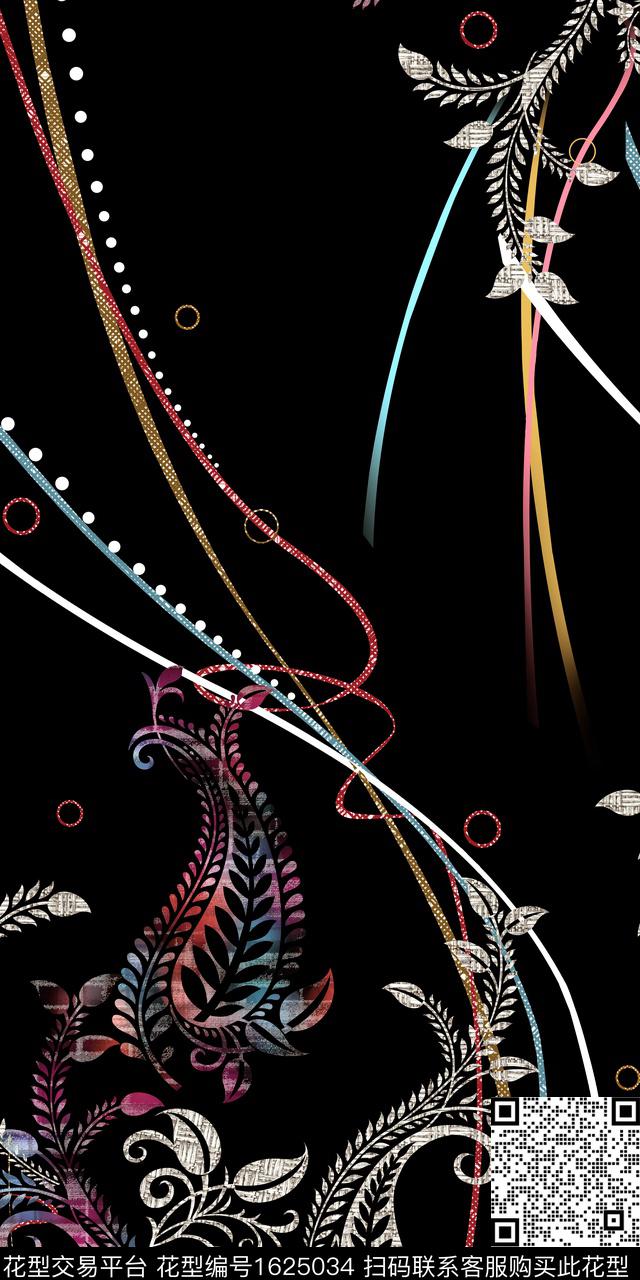 定位花民族风卷草数码印花华亿平台下载（图片编号: 1625034） - 瓦栏（Walan）