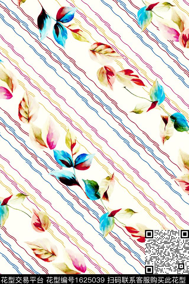 春夏华亿平台水彩条纹数码印花华亿平台下载（图片编号: 1625039） - 瓦栏（Walan）