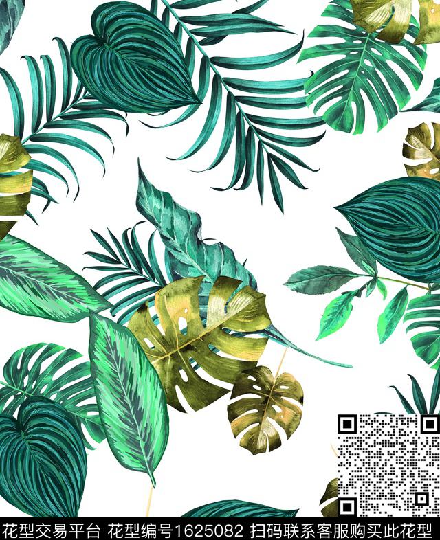 水彩绿色热带数码印花华亿平台下载（图片编号: 1625082） - 瓦栏（Walan）