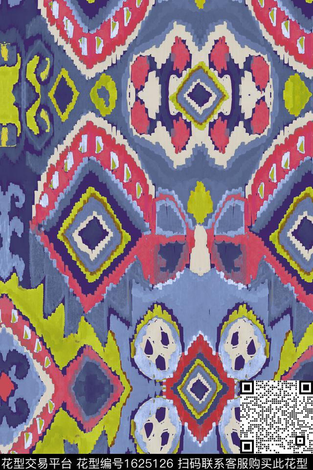 民族风抽象水彩数码印花华亿平台下载（图片编号: 1625126） - 瓦栏（Walan）