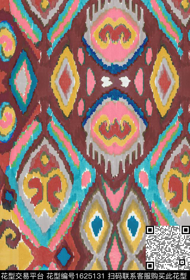 民族风抽象水彩数码印花华亿平台下载（图片编号: 1625131） - 瓦栏（Walan）