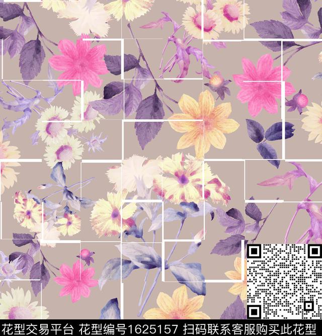 碎片花卉菊花数码印花华亿平台下载（图片编号: 1625157） - 瓦栏（Walan）