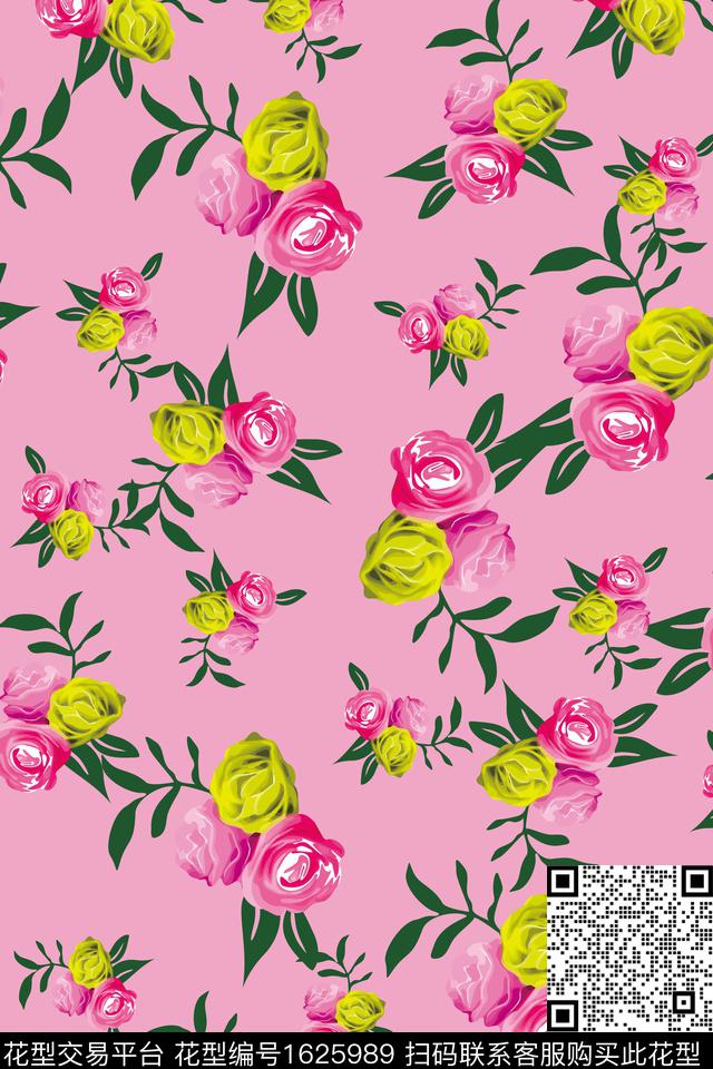 花卉满版散花抽象花卉数码印花华亿平台下载（图片编号: 1625989） - 瓦栏（Walan）