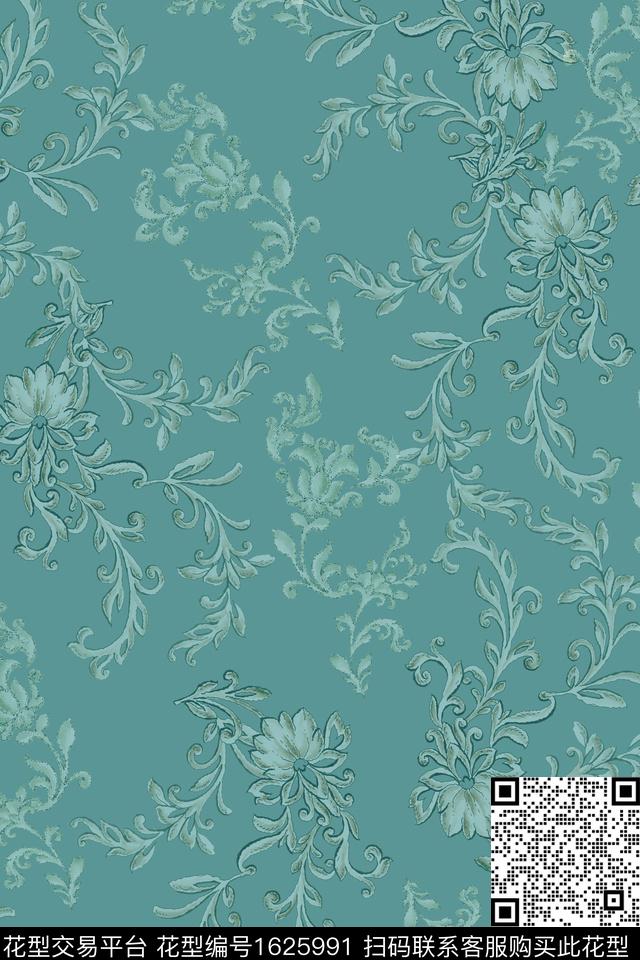 民族风民族花卉卷草纹数码印花华亿平台下载（图片编号: 1625991） - 瓦栏（Walan）