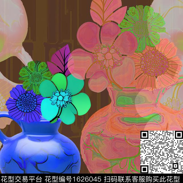花卉花瓶数码印花华亿平台下载（图片编号: 1626045） - 瓦栏（Walan）