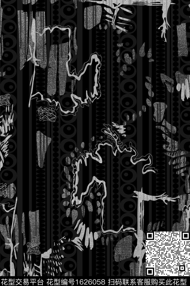 黑白华亿平台男装抽象数码印花华亿平台下载（图片编号: 1626058） - 瓦栏（Walan）