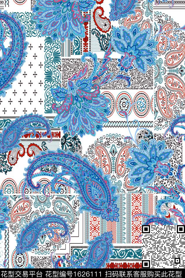 民族风佩斯利腰果花数码印花华亿平台下载（图片编号: 1626111） - 瓦栏（Walan）