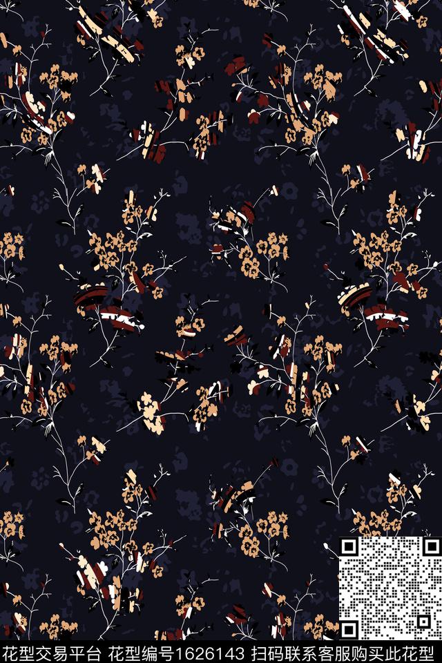 影花黑底花卉花卉数码印花华亿平台下载（图片编号: 1626143） - 瓦栏（Walan）