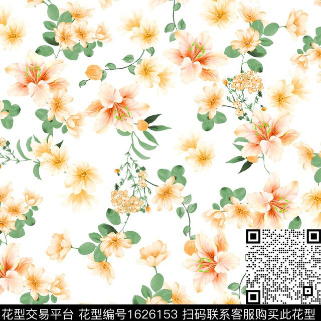 年轻女装白底花花卉数码印花华亿平台下载（图片编号: 1626153） - 瓦栏（Walan）