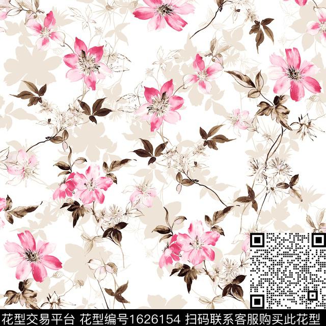 年轻女装白底花花卉数码印花华亿平台下载（图片编号: 1626154） - 瓦栏（Walan）