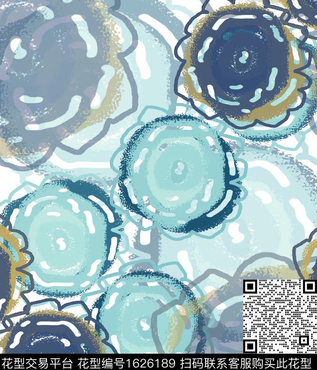 抽象抽象花卉笔触数码印花华亿平台下载（图片编号: 1626189） - 瓦栏（Walan）