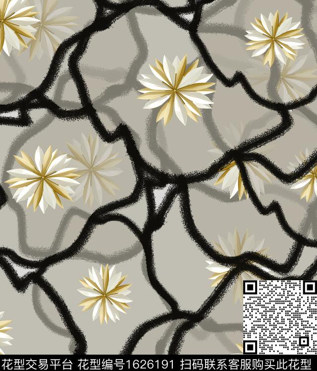 抽象花卉混合拼接水彩数码印花华亿平台下载（图片编号: 1626191） - 瓦栏（Walan）