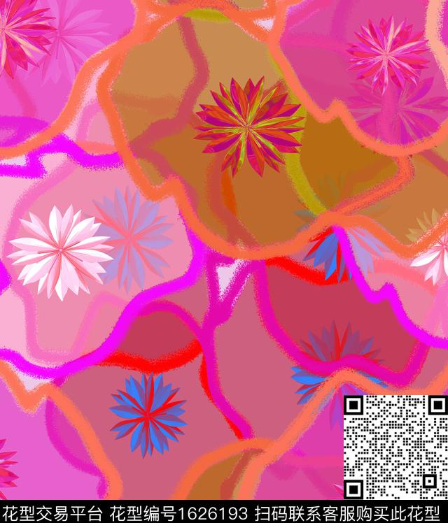 抽象花卉抽象笔触数码印花华亿平台下载（图片编号: 1626193） - 瓦栏（Walan）
