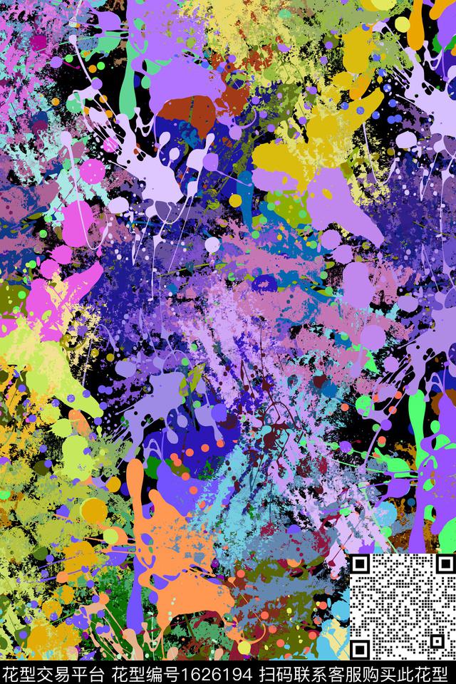 抽象涂鸦泼墨数码印花华亿平台下载（图片编号: 1626194） - 瓦栏（Walan）