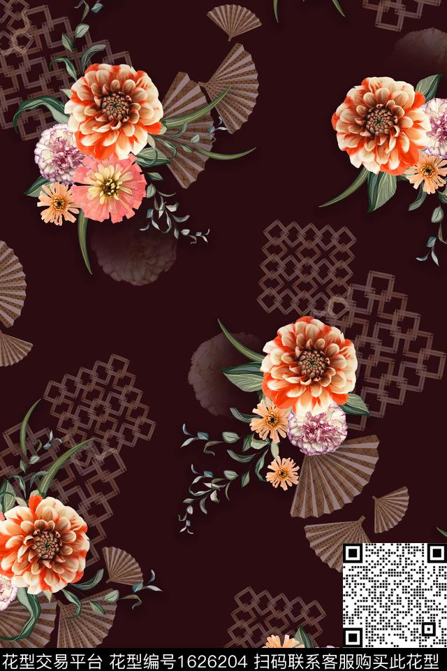 花卉扇子中老年数码印花华亿平台下载（图片编号: 1626204） - 瓦栏（Walan）