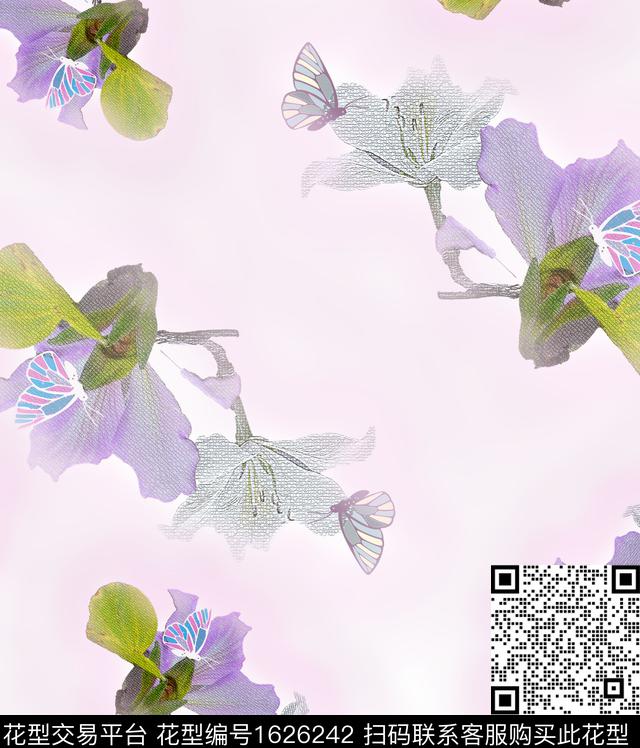 花卉抽象花卉混合拼接数码印花华亿平台下载（图片编号: 1626242） - 瓦栏（Walan）
