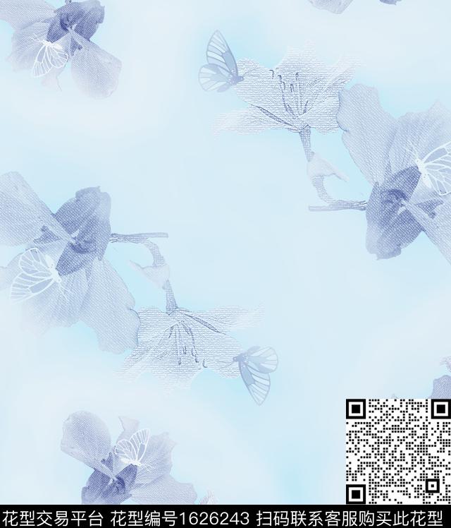 花卉肌理蝴蝶数码印花华亿平台下载（图片编号: 1626243） - 瓦栏（Walan）