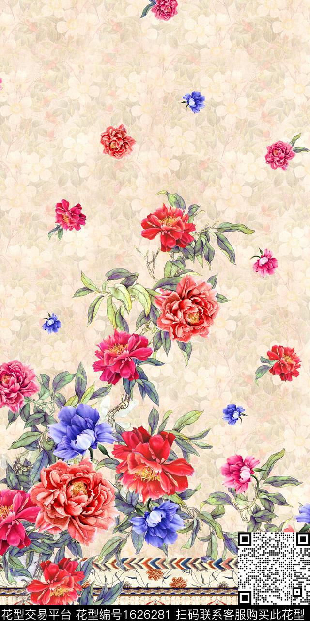 定位花民族风花卉数码印花华亿平台下载（图片编号: 1626281） - 瓦栏（Walan）