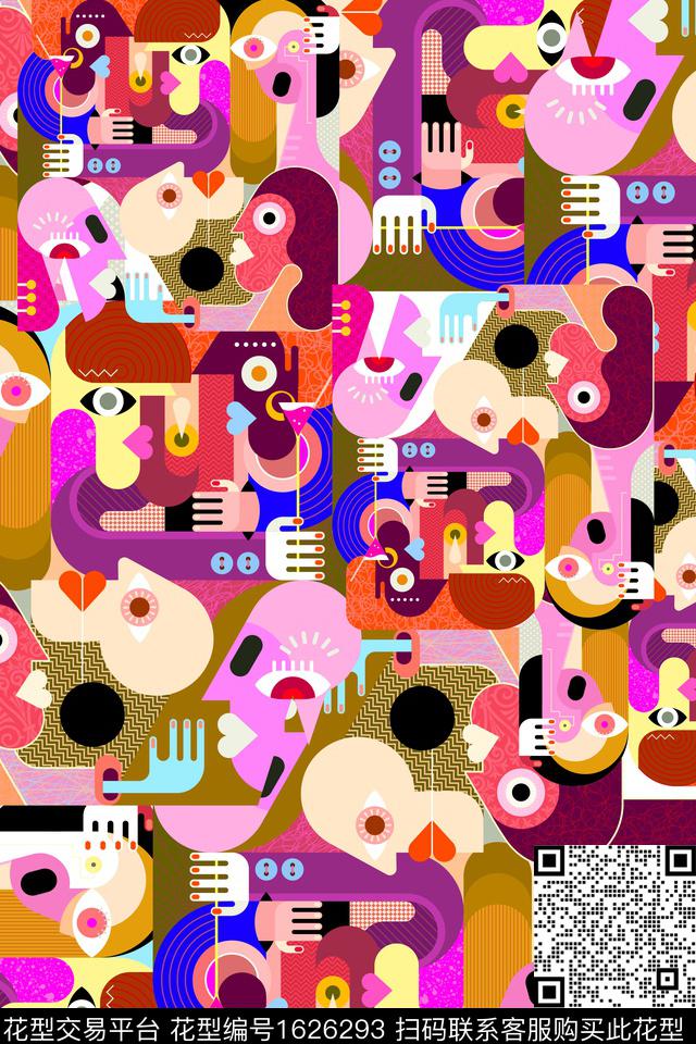 趣味几何抽象数码印花华亿平台下载（图片编号: 1626293） - 瓦栏（Walan）