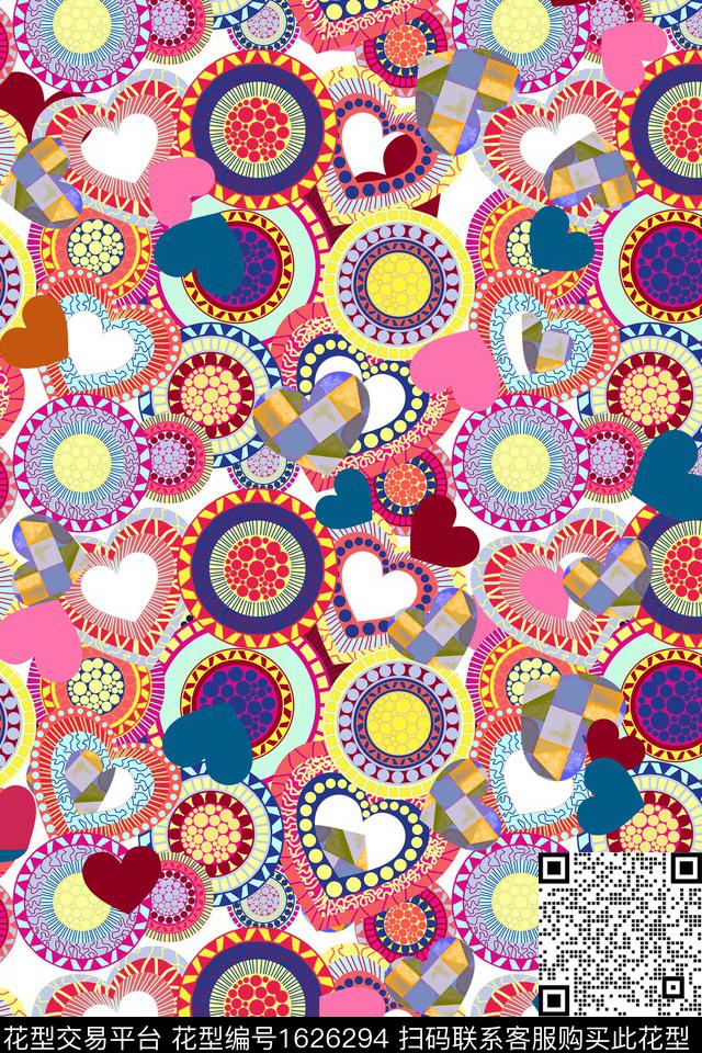 趣味爱心几何数码印花华亿平台下载（图片编号: 1626294） - 瓦栏（Walan）