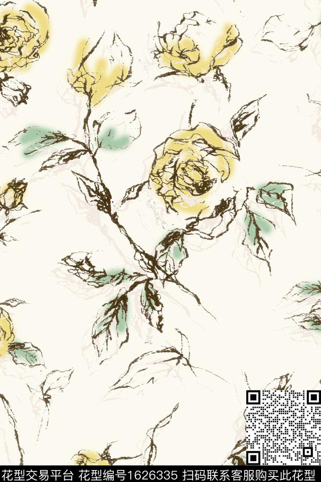 花卉抽象花卉数码印花华亿平台下载（图片编号: 1626335） - 瓦栏（Walan）