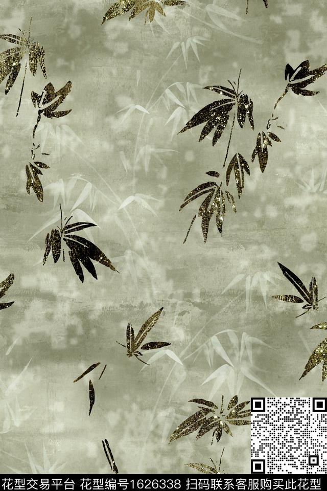 中国风中老年竹子数码印花华亿平台下载（图片编号: 1626338） - 瓦栏（Walan）