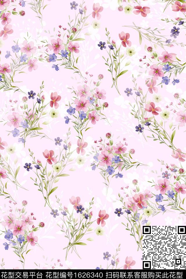 花卉水彩花卉剪影数码印花华亿平台下载（图片编号: 1626340） - 瓦栏（Walan）