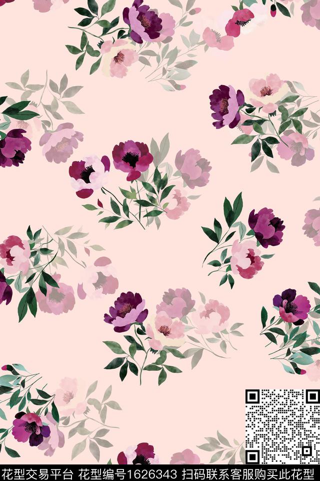 花卉水彩花卉影花数码印花华亿平台下载（图片编号: 1626343） - 瓦栏（Walan）