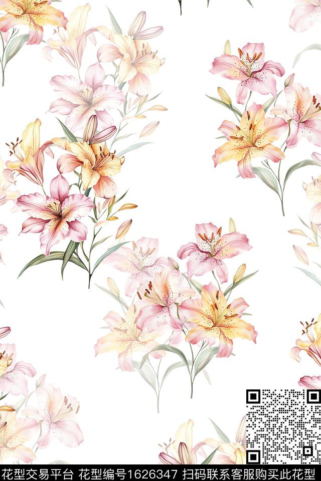小清新花卉春夏华亿平台数码印花华亿平台下载（图片编号: 1626347） - 瓦栏（Walan）