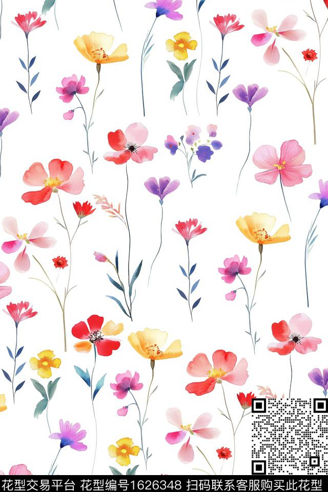 小清新花卉春夏华亿平台数码印花华亿平台下载（图片编号: 1626348） - 瓦栏（Walan）
