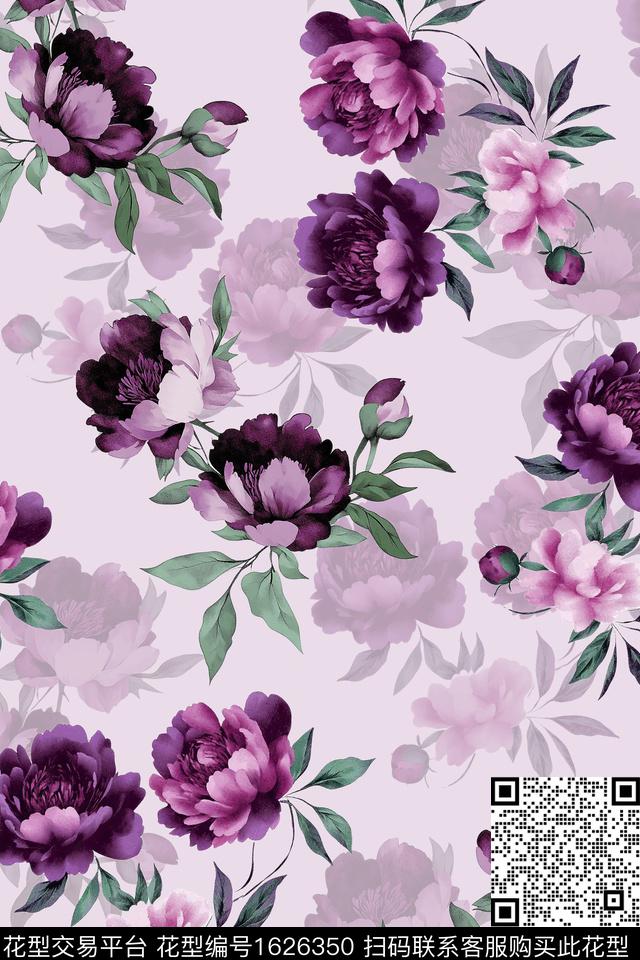 花卉水彩花卉影花数码印花华亿平台下载（图片编号: 1626350） - 瓦栏（Walan）