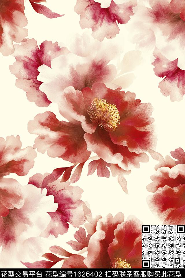 花卉水彩花卉大花数码印花华亿平台下载（图片编号: 1626402） - 瓦栏（Walan）