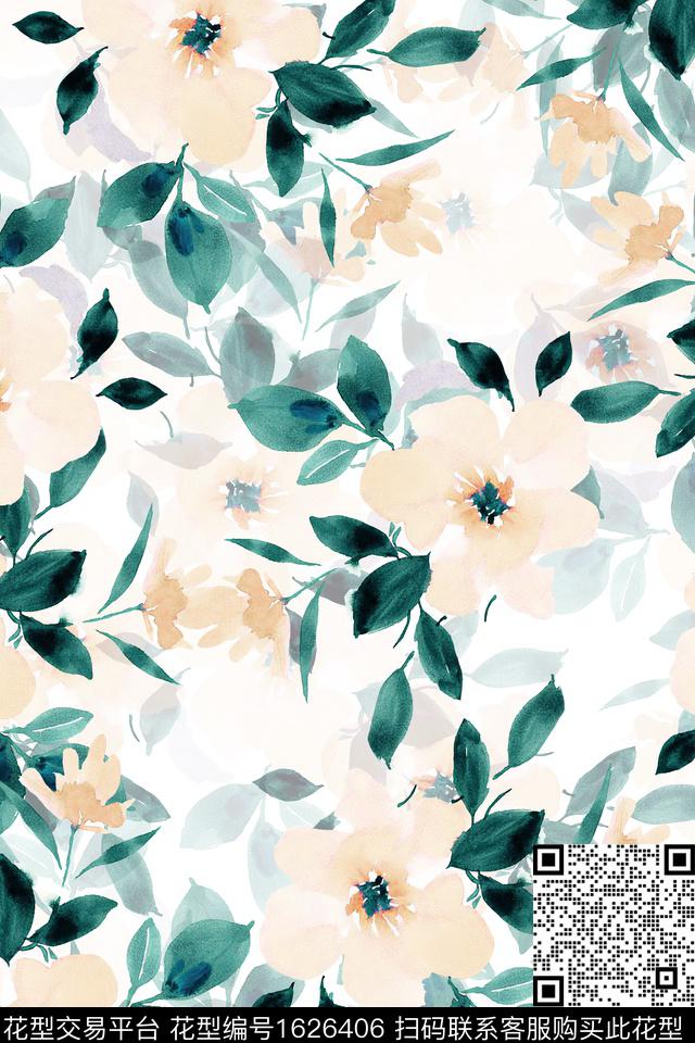 影花水彩花卉花卉数码印花华亿平台下载（图片编号: 1626406） - 瓦栏（Walan）