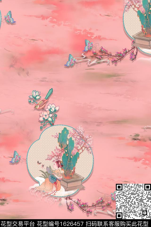 中国风人物旗袍数码印花华亿平台下载（图片编号: 1626457） - 瓦栏（Walan）