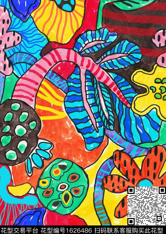抽象花卉植物数码印花华亿平台下载（图片编号: 1626486） - 瓦栏（Walan）