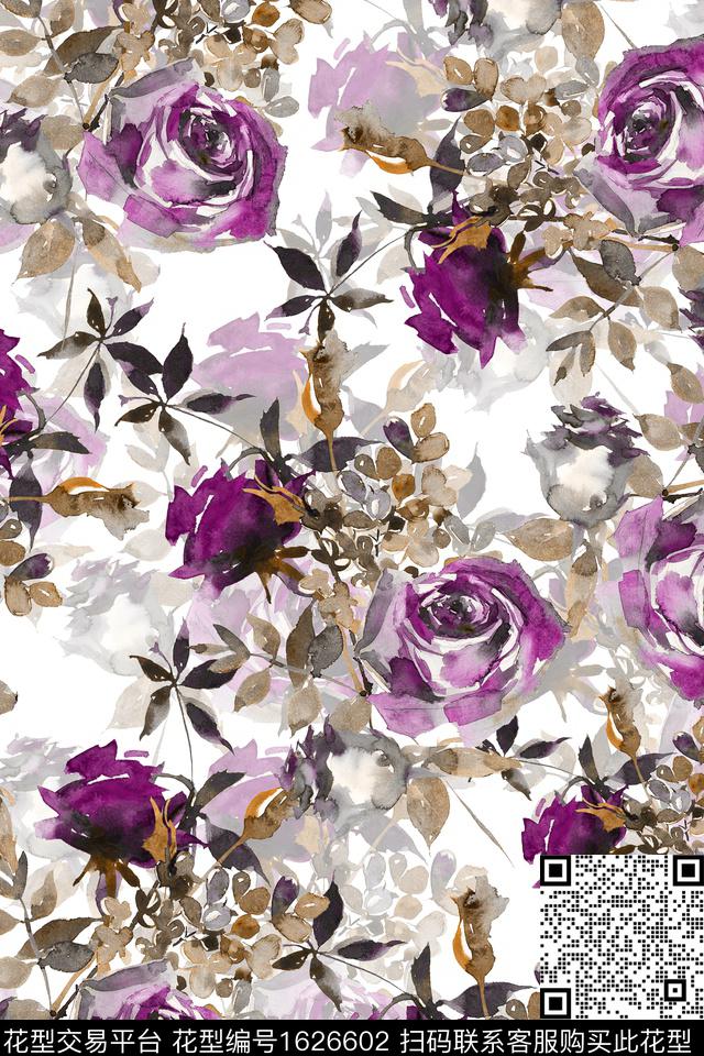 花卉水彩花卉影花数码印花华亿平台下载（图片编号: 1626602） - 瓦栏（Walan）