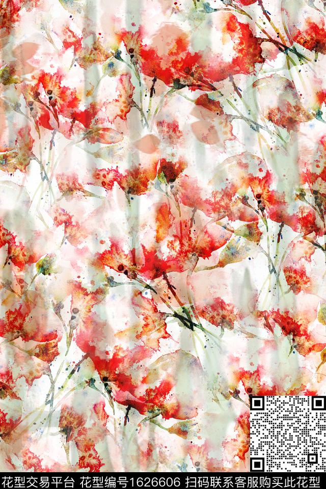 花卉水彩花卉抽象花卉数码印花华亿平台下载（图片编号: 1626606） - 瓦栏（Walan）