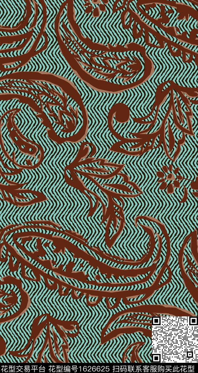 民族风条纹佩斯利数码印花华亿平台下载（图片编号: 1626625） - 瓦栏（Walan）