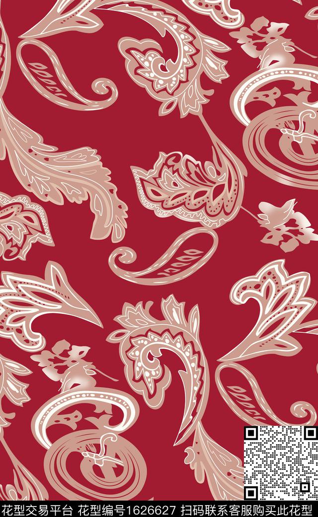 民族风卷草佩斯利数码印花华亿平台下载（图片编号: 1626627） - 瓦栏（Walan）