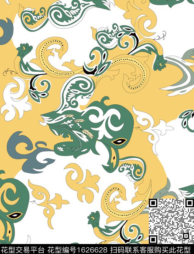 民族风卷草佩斯利数码印花华亿平台下载（图片编号: 1626628） - 瓦栏（Walan）