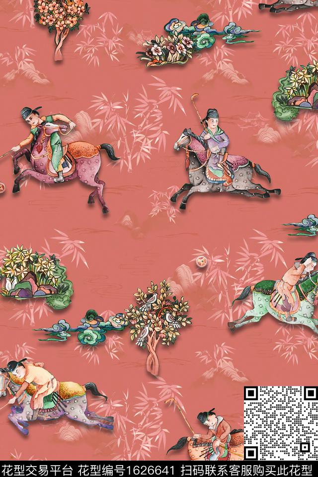 马中国风人物数码印花华亿平台下载（图片编号: 1626641） - 瓦栏（Walan）