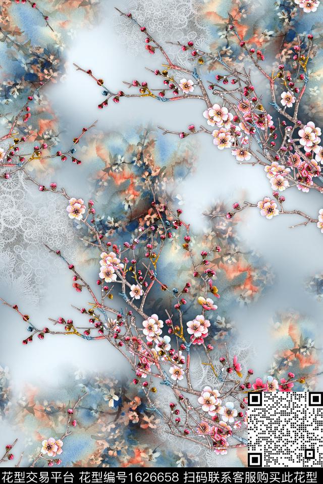 花卉朦胧花卉影花数码印花华亿平台下载（图片编号: 1626658） - 瓦栏（Walan）