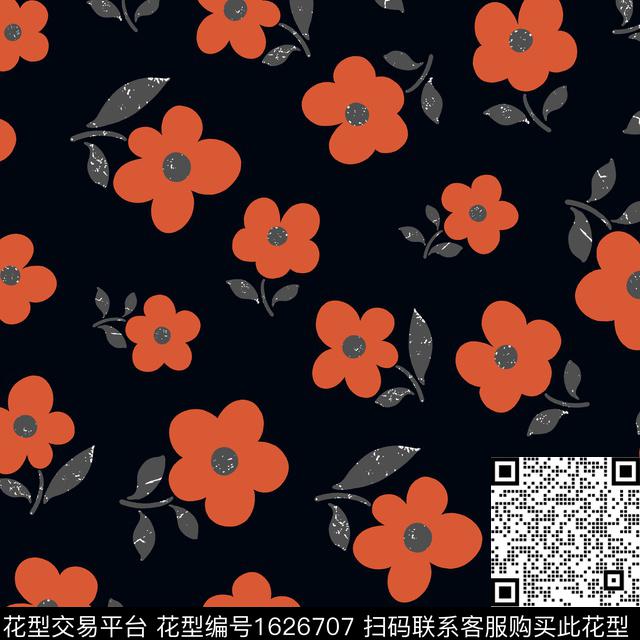 花卉黑底花卉小碎花数码印花华亿平台下载（图片编号: 1626707） - 瓦栏（Walan）