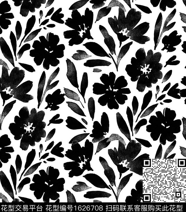 花卉黑白华亿平台抽象花卉数码印花华亿平台下载（图片编号: 1626708） - 瓦栏（Walan）