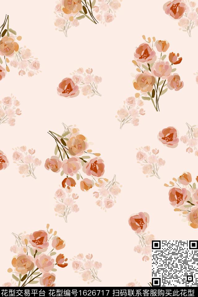 笔触花卉小碎花数码印花华亿平台下载（图片编号: 1626717） - 瓦栏（Walan）